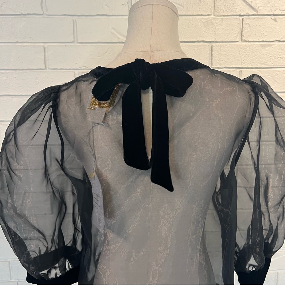 Emily McCarthy Black Puffed Sleeve Sheer Bella Top women’s M NWT - Picture 9 of 12